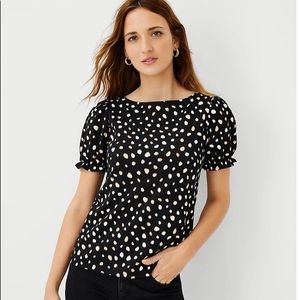 Ann Taylor Animal Print Shirred Sleeve Boatneck Top
